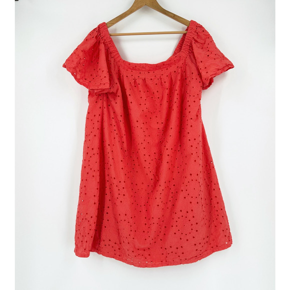 Lane Bryant Womens Embroidered Eyelet Peasant Dress 26/28 Mini Crochet Boho - Picture 1 of 10